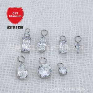 G23 Titanium Running Ring Pendant Square Water Drop Diamond-Encrusted Body Piercing Jewelry Earring