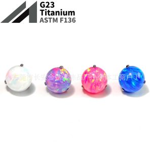 F136 Titanium Lip Stud Opal Three-Prong Round Ball Tongue Stud Ear Bone Labret Body Piercing Jewelry
