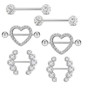 3 Pairs Rose Gold Nipple Ring Set Stainless Steel Geometric Nipple Jewelry for Men Women