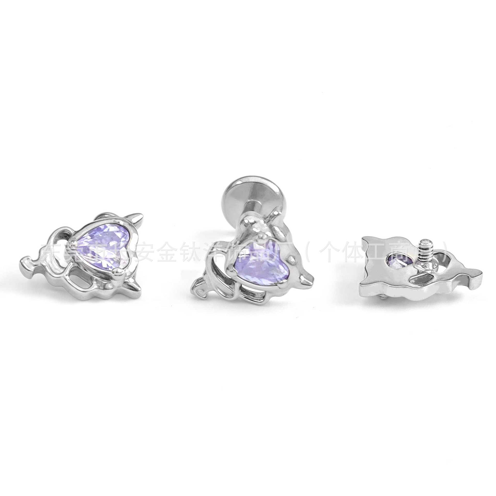 F136 Titanium Internal Thread Heart Devil Earrings Lip Nails Nose Nails Ear Bone Nails G23 Titanium Alloy Body Piercing Jewelry - Image 4