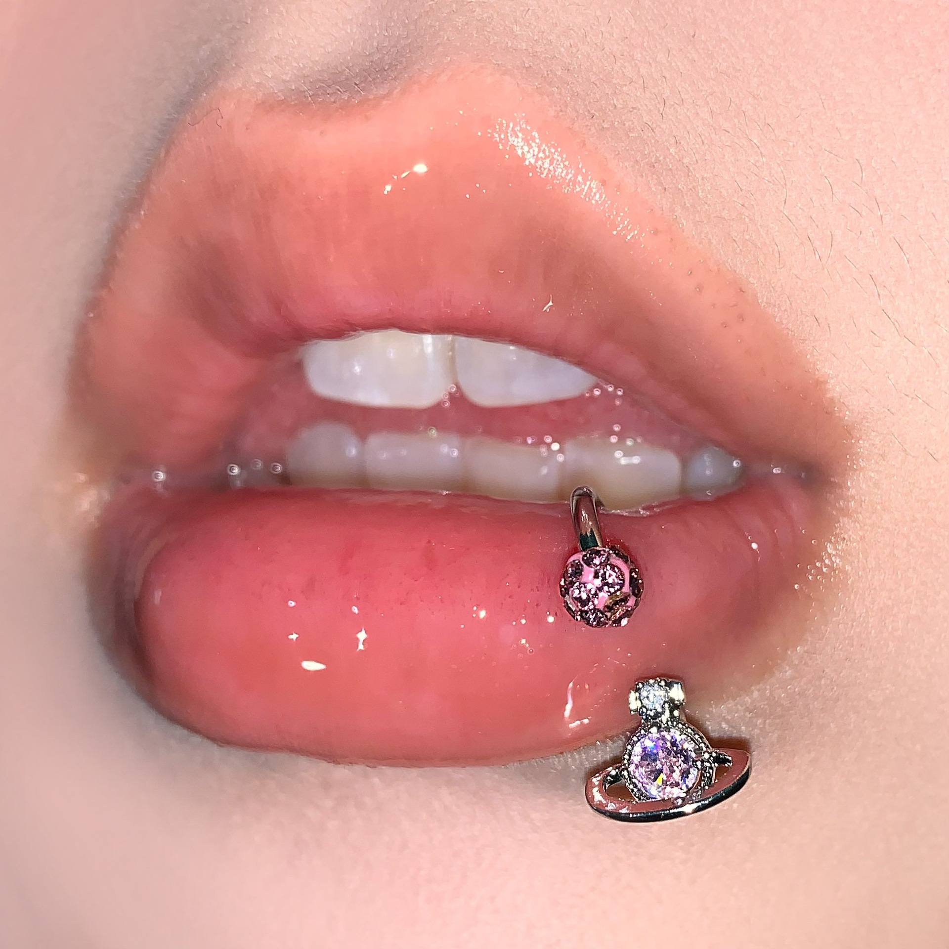 Super Shiny 3-Color Asteroid Lip Ring Titanium Steel External Thread C-Ring Mud Ball Ear Cartilage Ring Piercing Jewelry - Image 2