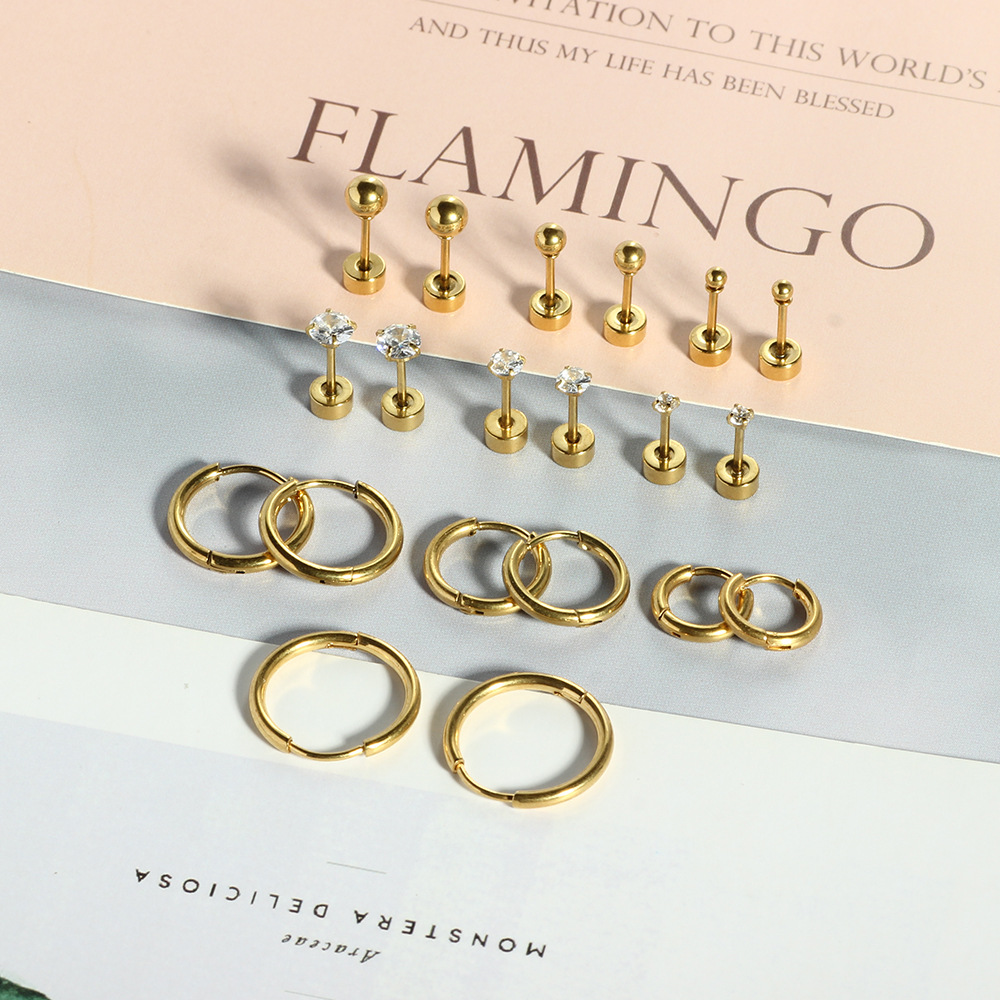 Fashion Zircon Ear Bone Nail Earrings for Women - 316L Surgical Steel, Gold Plated, Geometric Flower Design - European & American Style, In Stock Wholesale - Image 4