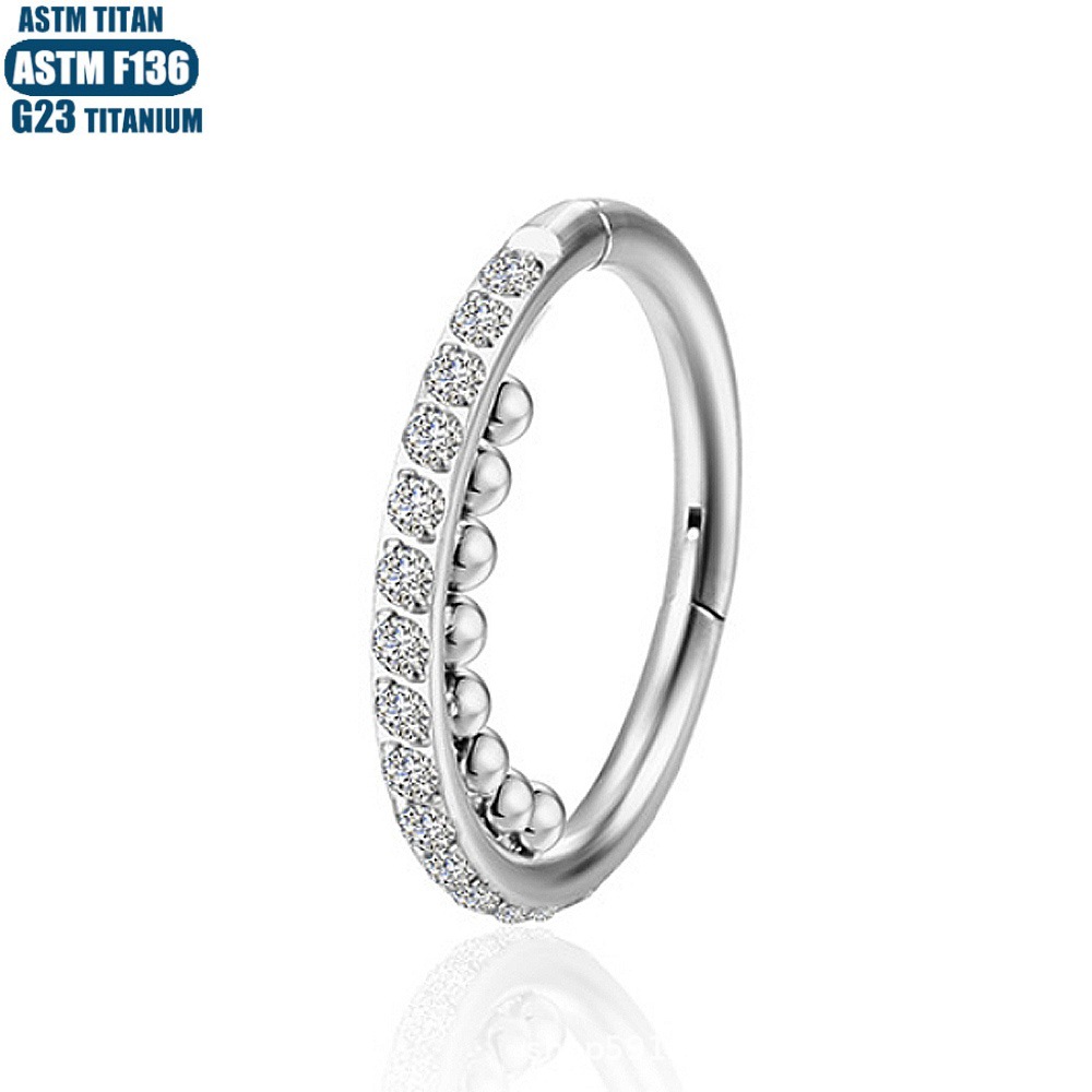 Titanium Hinge Nose Ring with Zircon Seamless Hoop - 1.2x12mm Implant Grade Titanium Alloy Piercing Jewelry for Men Women - Image 2