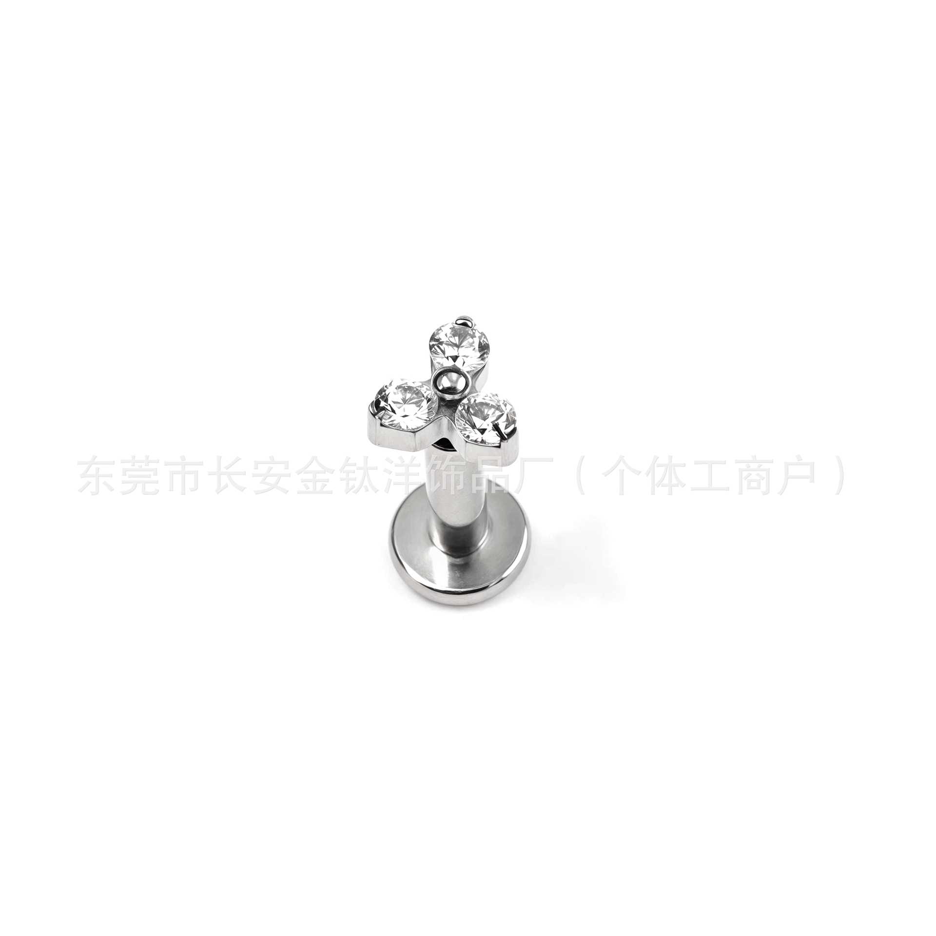 F136 Titanium Triangle Flower CZ Nose Lip Ear Stud Body Piercing Jewelry - Image 2