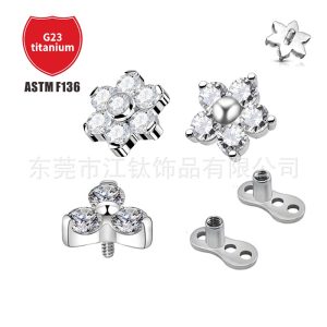 JT684 G23 Titanium Multi-Drill Flower Skin Graft Nail Buried Nail Lip Piercing Labret Stud, European American Style, Popular in Europe and America