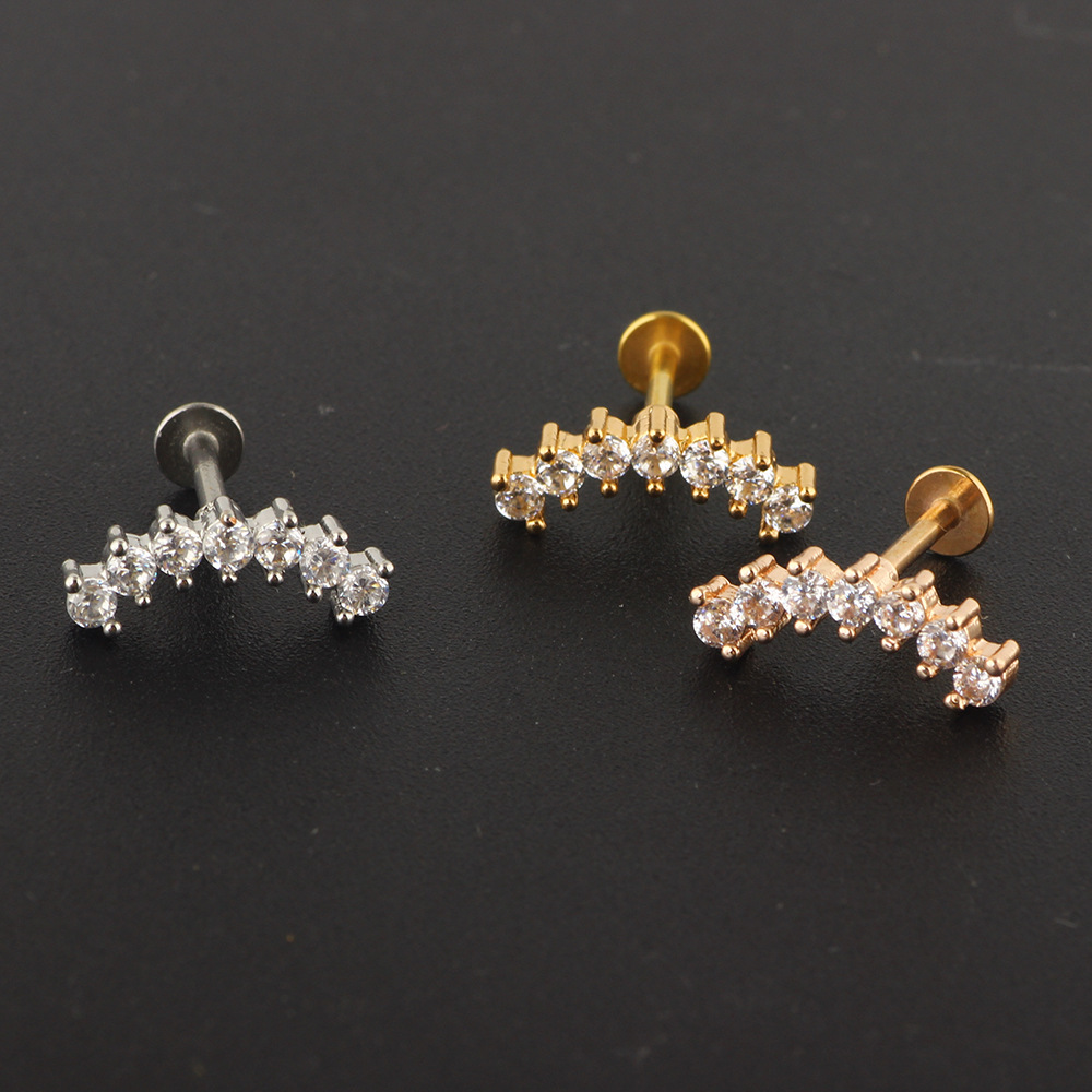 Zircon Stainless Steel Ear Bone Nail Screw Earrings Piercing Jewelry Ear Nail Lip Nail Lip Ring Body Piercing - Image 2