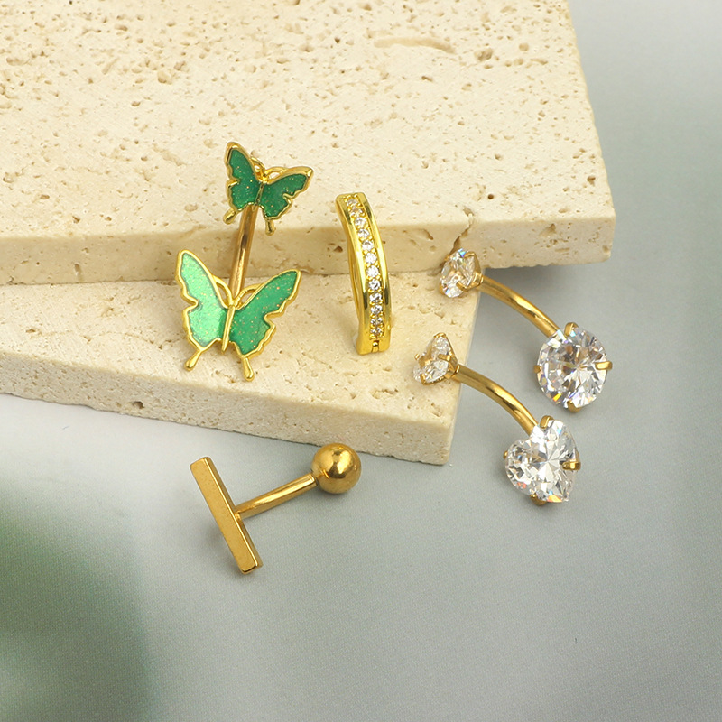 Sexy Simple Copper Zircon Butterfly Navel Ring Body Piercing Belly Button Ring 3 Colors Optional - Image 5