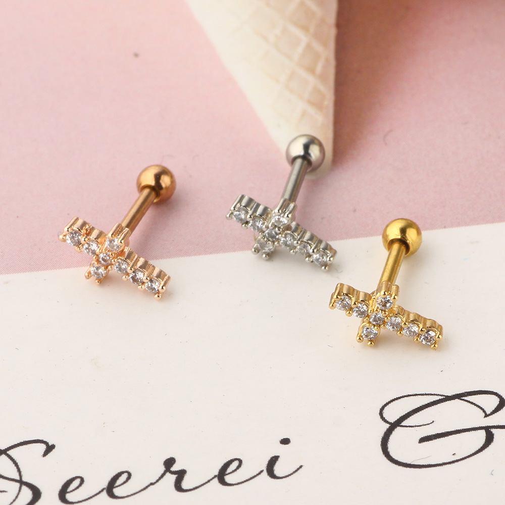 Rose Gold Stainless Steel Zircon Thread Earrings for Women Cartilage Tragus Piercing Jewelry - Image 3