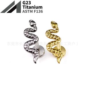 ASTM F136 Titanium Snake Ring Internally Threaded Labret Stud for Lip Ear Piercing - 1.2mm x 14mm G23 Titanium Alloy