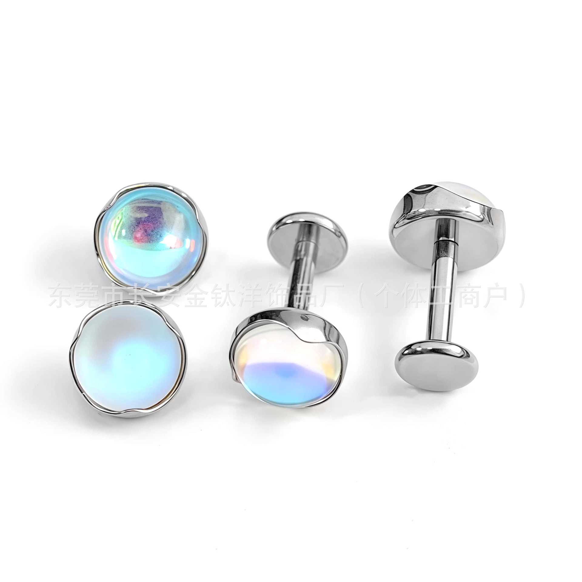 F136 Titanium Wavy Edge Inlaid Frosted Moonstone Nose Stud Lip Labret Tongue Ear Piercing Jewelry - Image 3