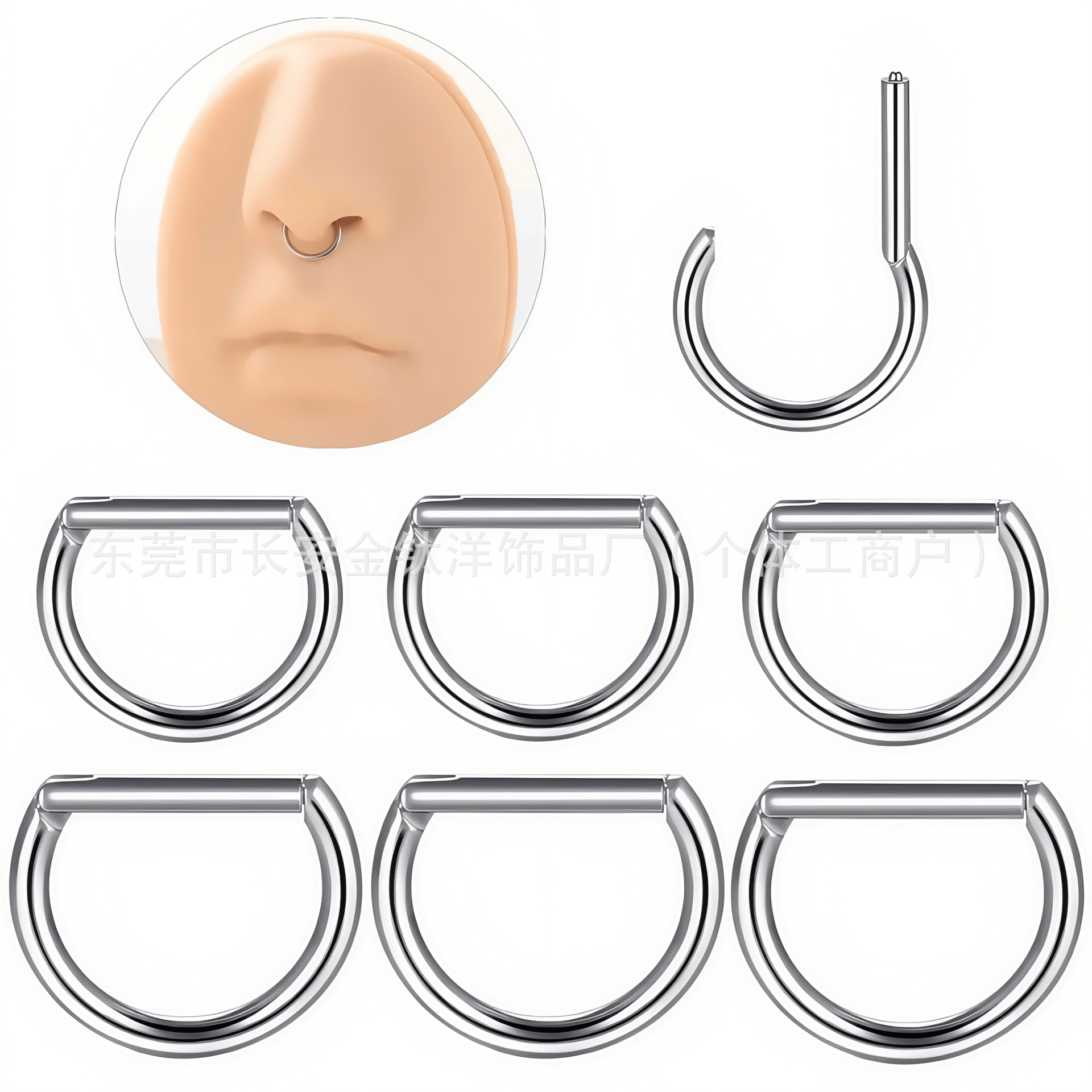 F136 Titanium D-Shaped Nose Ring Closed Ring Hoop Ear Bone Ring G23 Titanium Alloy Body Piercing Jewelry - Image 5