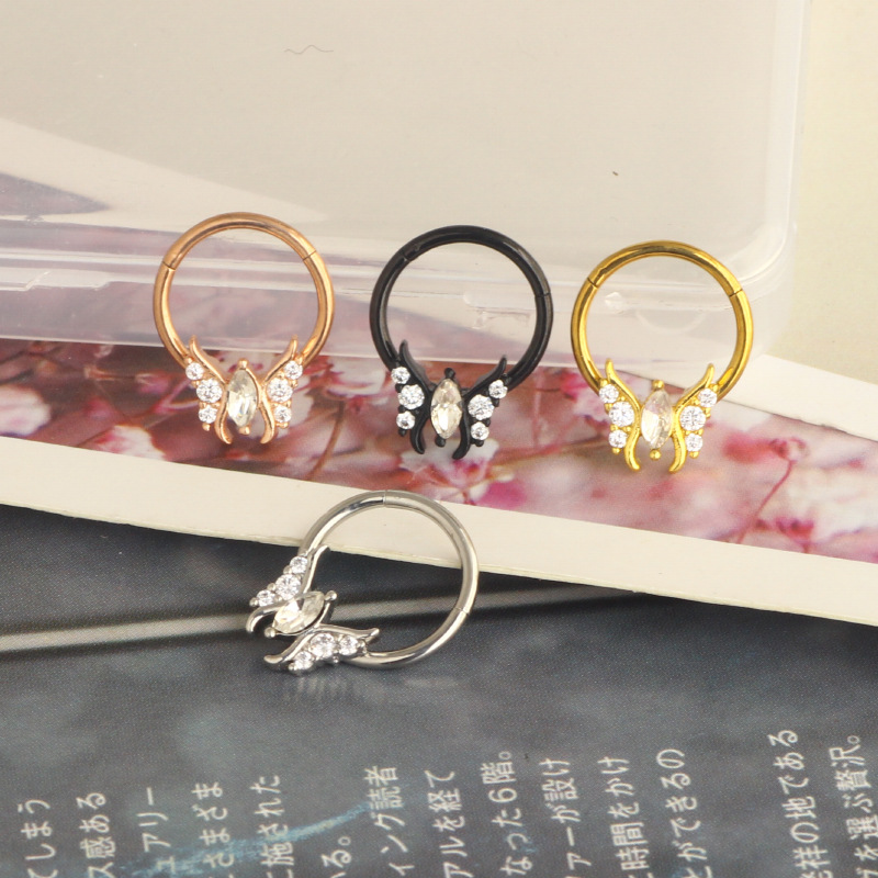 316L Stainless Steel Butterfly Nose Ring Piercing Jewelry Earrings Casting Interface Ring - Image 2