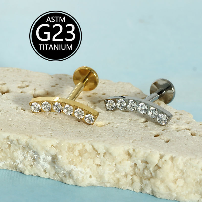 G23 Titanium Lip Labret Stud with Zircon Gem 6-10mm Bar Cochlear Ear Bone Nail Single Sale - Image 4