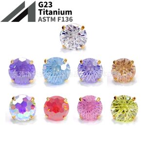 F136 Titanium Gold-Plated Internal Thread Round Bottom Fireworks Zircon Ear Stud Ear Bone Nail G23 Alloy Body Piercing Jewelry