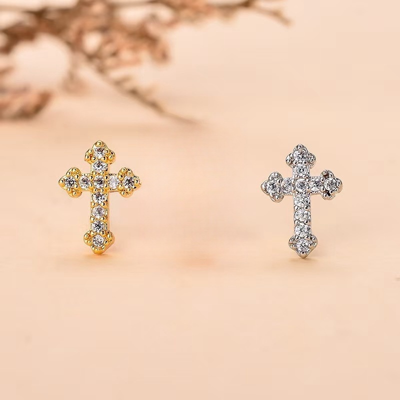 New Diamond Cross Ear Bone Nail Stainless Steel Rod Ear Nail Retro Temperament Earrings - Image 4