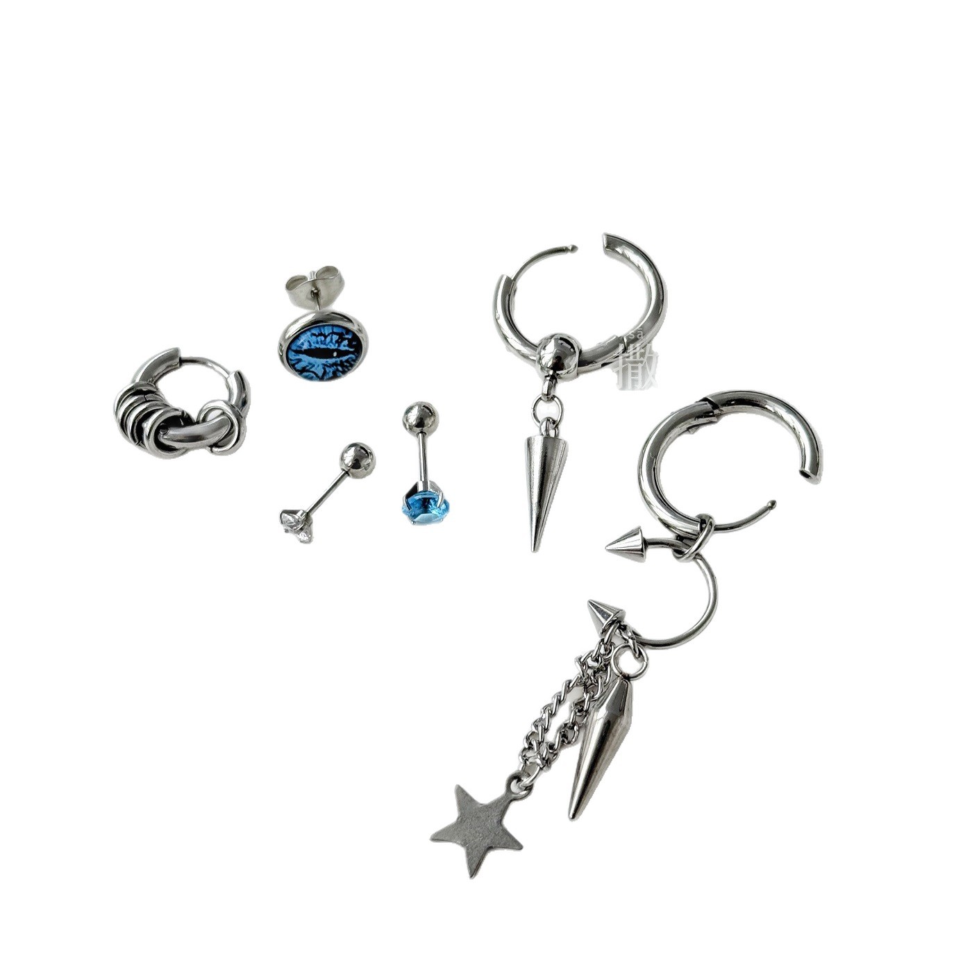 Punk Earrings Blue Devil Starburst Niche Design Hot Girl Star Earrings Ear Bone Studs Titanium Steel Ear Jewelry - Image 5