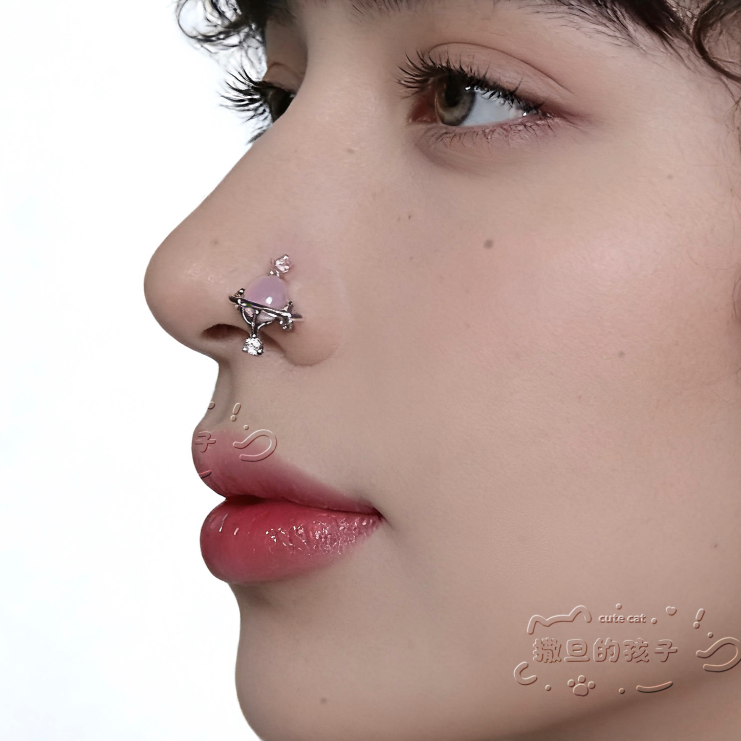 Satan's Child Peach Drunk Muse Nose Stud Sparkling Diamond Nose Ring 0.8mm Titanium Steel - Image 2