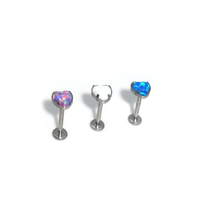 F136 Titanium Opal Heart Lip Ring Labret Stud Body Piercing Jewelry - Image 5