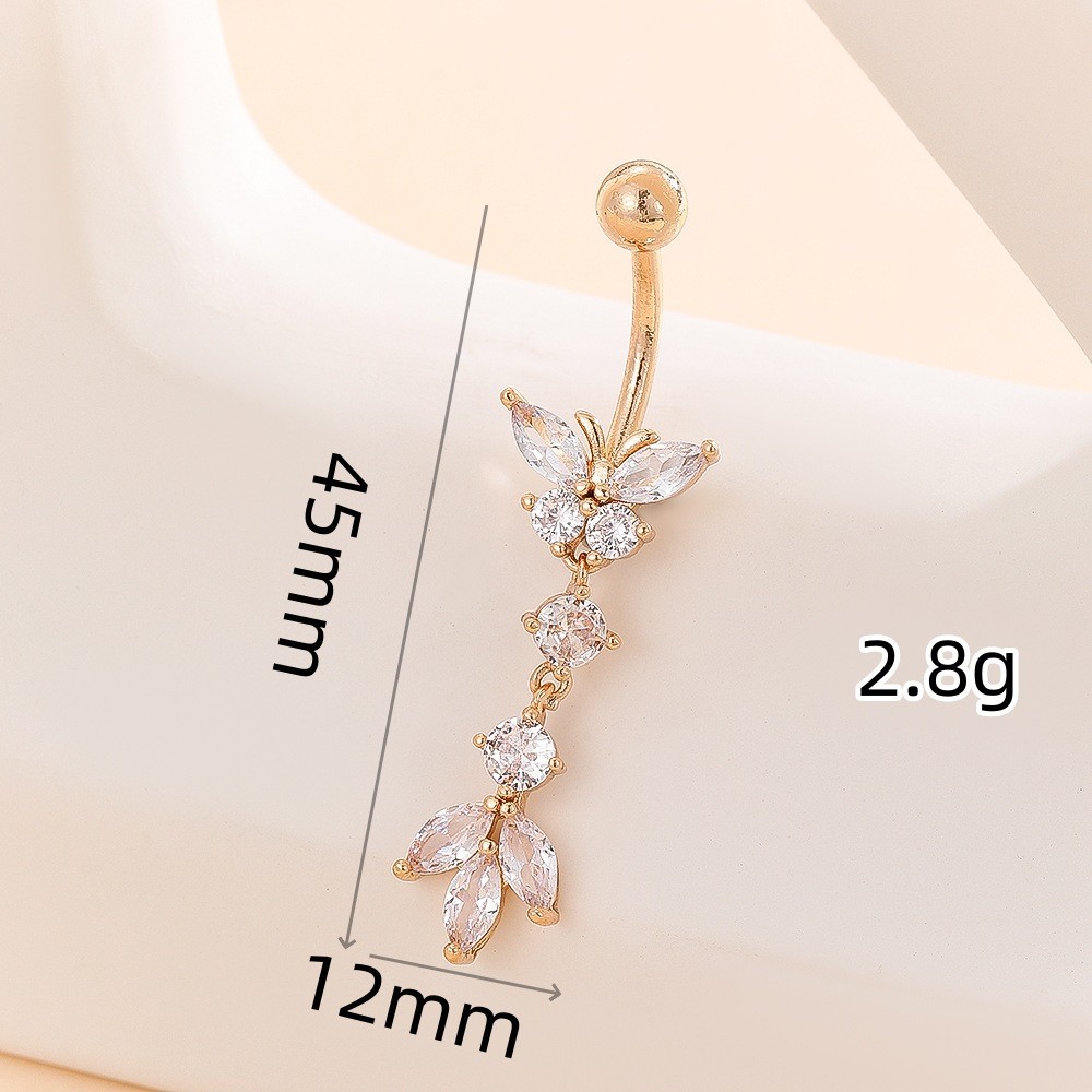 Gold Butterfly Horse Eye Navel Ring Copper Inlaid Stone Belly Button Jewelry for Women - Image 5