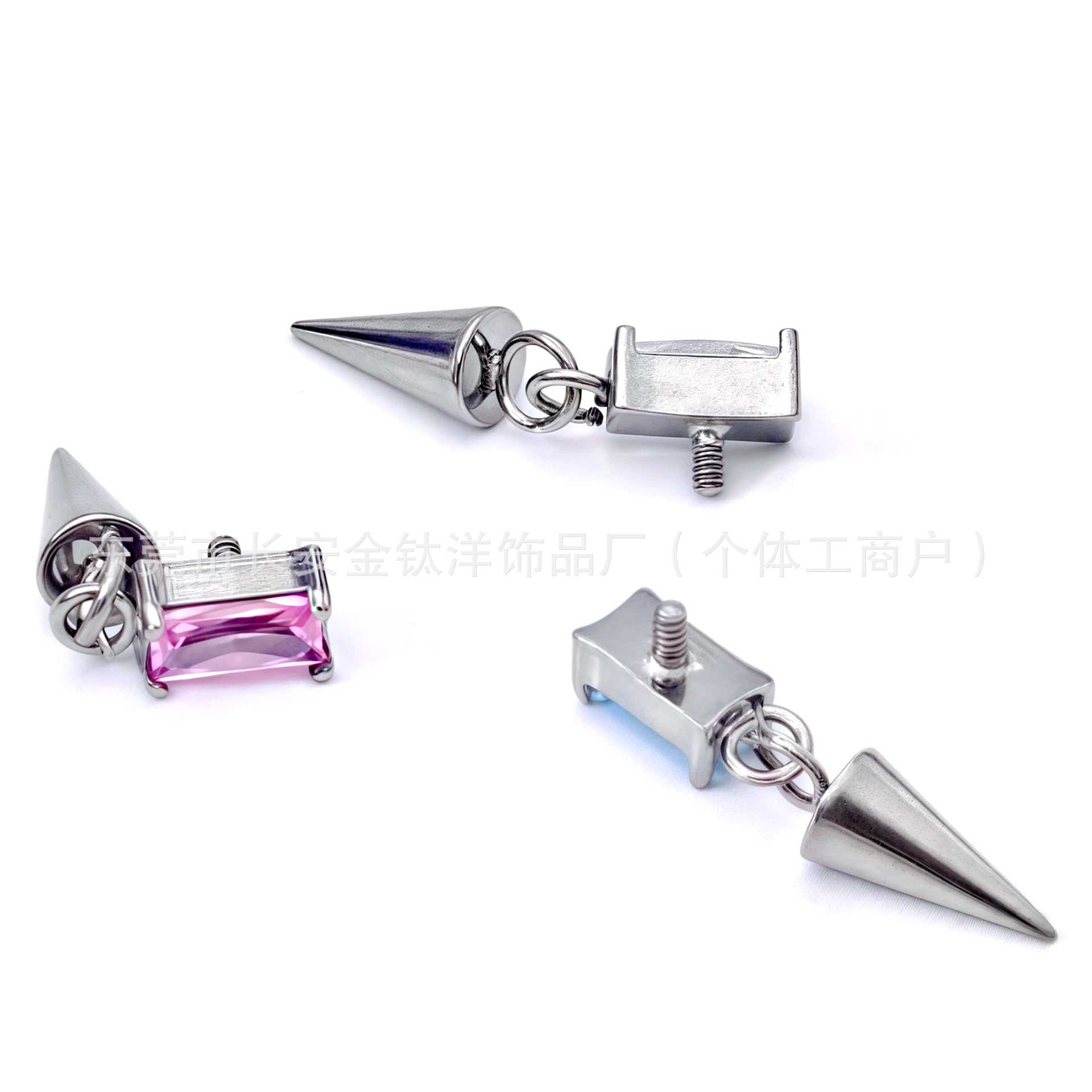 F136 Titanium Cubic Zirconia Pointed Cone Devil Stud Earrings - G23 Titanium Alloy Piercing Jewelry Ear Bone Studs - Image 3