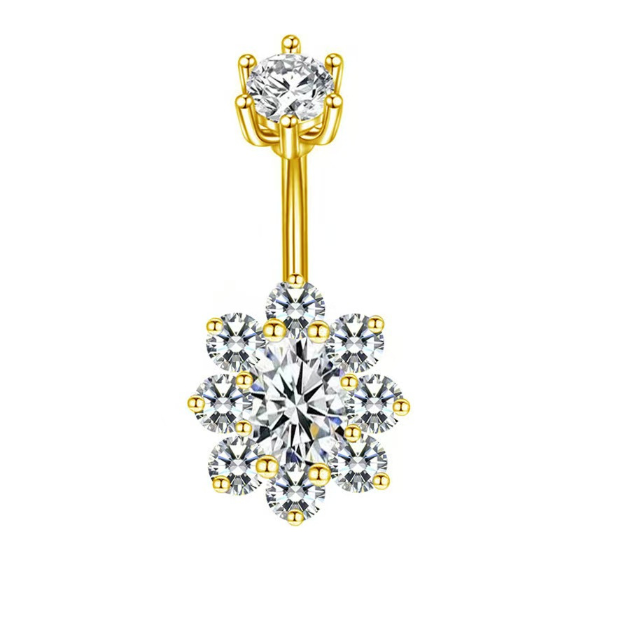 Copper Inlaid Zircon Flower Belly Button Ring Multi-Zircon Belly Nail Wholesale - Image 3