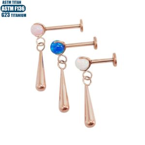 Titanium Alloy Opal Earrings - Three Claw Internal Thread Human Piercing Jewelry Diaphragm Piercing Water Drop Pendant Earrings