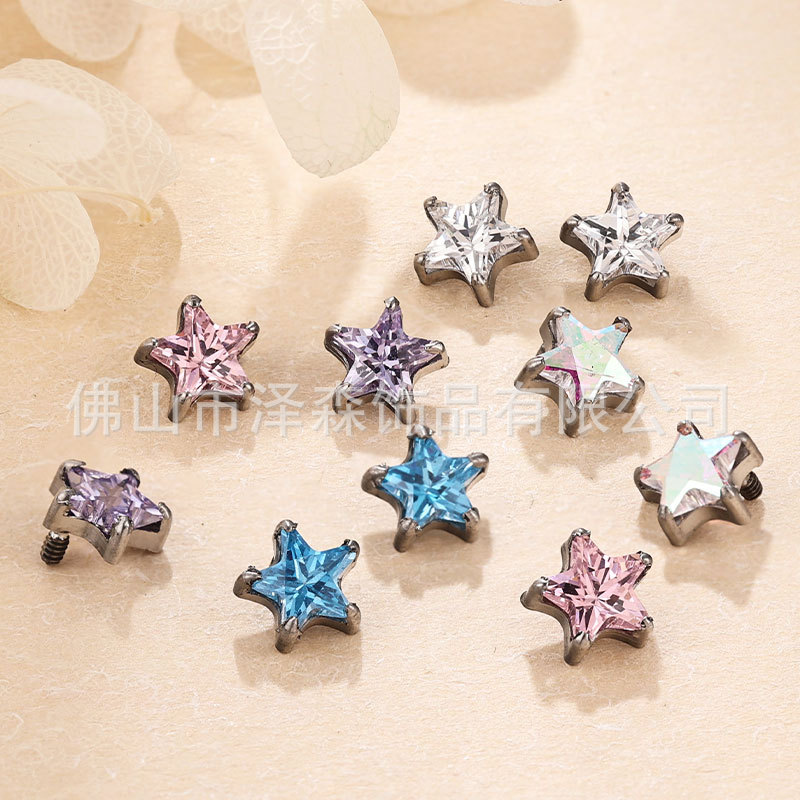 Zesen F136 Titanium Alloy 5A Zircon Star Ear Bone Nails Cochlear Nails Lip Nails Piercing Jewelry Earrings - Image 4