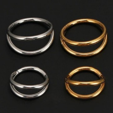 Stainless Steel Septum Ring Closed Hoop Earrings Ear Nail Piercing Jewelry Double Ring Geometric Style - Image 3