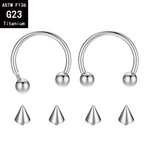 G23 Titanium Inner Tooth U-Shaped C-Shaped Rod Horseshoe Rod Ball Pointed Cone Internal Spiral Nose Ring F136 Titanium Alloy Piercing Jewelry