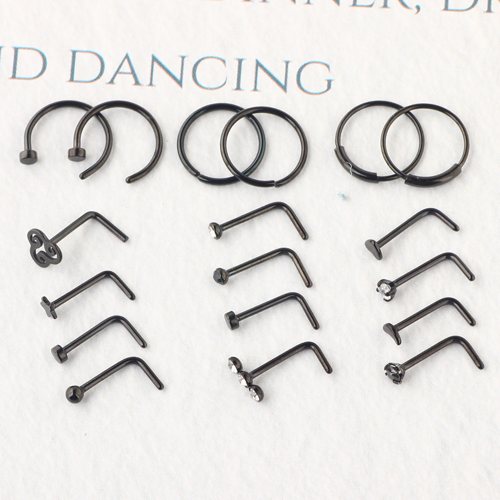 Amazon Combination Nose Stud Set Body Piercing Accessories Stainless Steel Nose Ring European and American Gold 21-Piece Set - Image 3