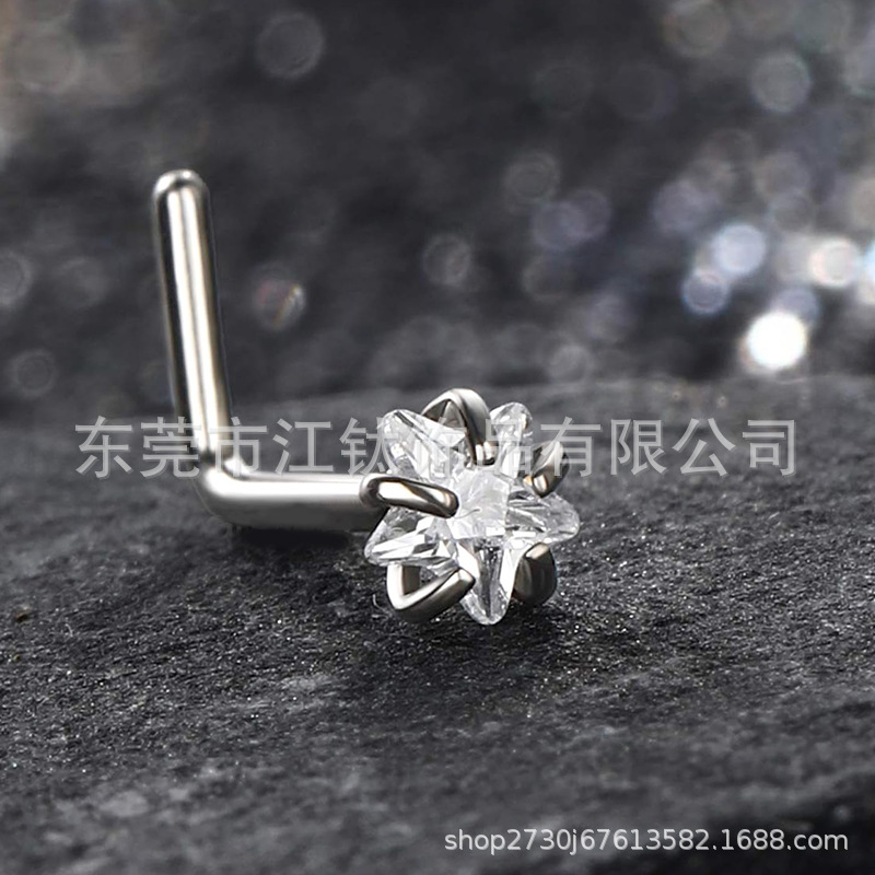 G23 Titanium Heart-Shaped Five-Pointed Star Nose Nail S Rod L Rod Body Piercing Jewelry Nose Ring - Image 3