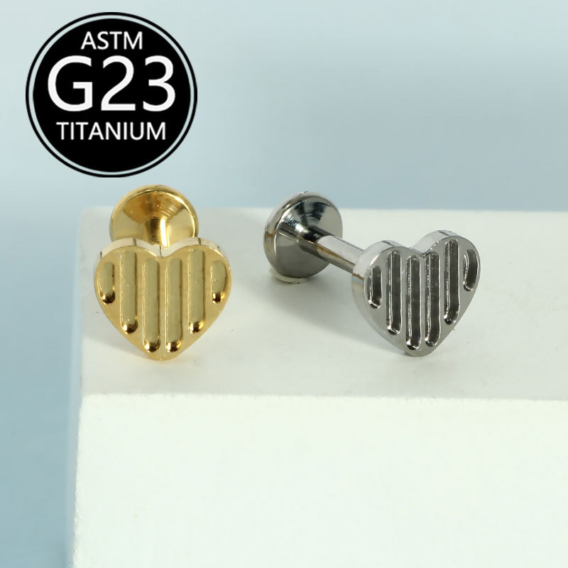 G23 Titanium Alloy Heart-Shaped Lip Piercing Labret Stud Internally Threaded CZ Gem - Image 5
