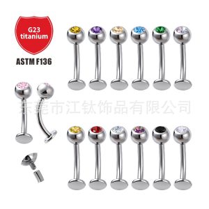 G23 Titanium Eyebrow Barbell with Rainbow Diamond Ball Banana Rod Body Piercing Jewelry