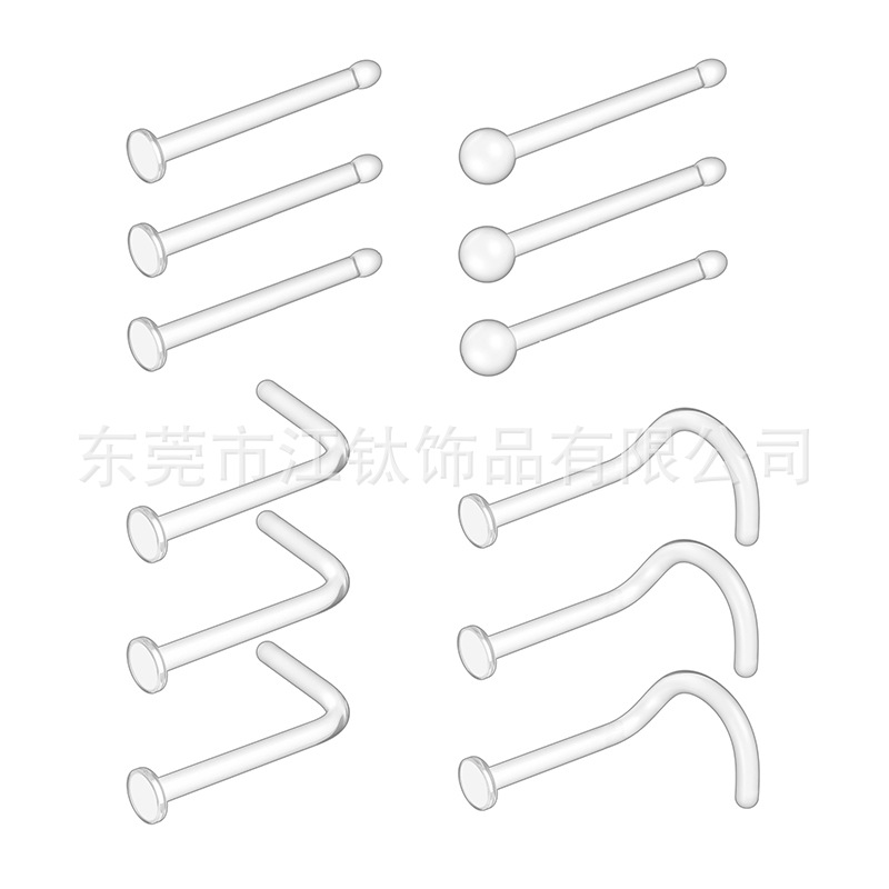 Clear Glass Straight Nose Stud L Bend Straight Barbell Body Piercing Jewelry Invisible Nose Ring - Image 5