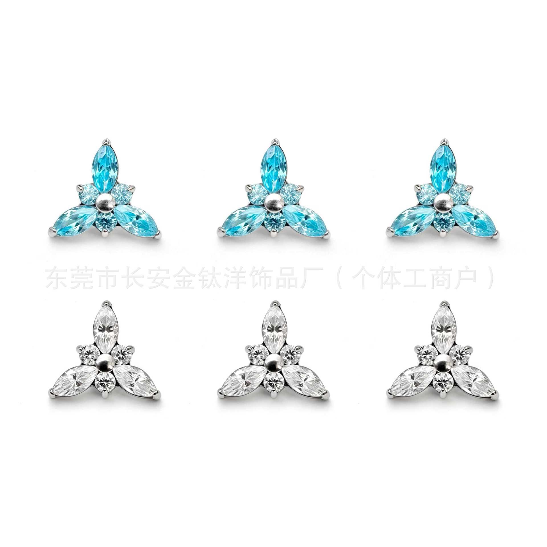 F136 Titanium Internal Thread Full Diamond Triangular Zircon Lip Stud Ear Stud Ear Bone Stud G23 Titanium Alloy Body Piercing Jewelry - Image 5