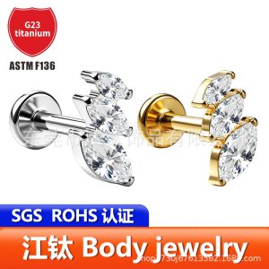 G23 Titanium Gold Plated Horse Eye Shape Cartilage Ear Stud F136 Piercing Jewelry