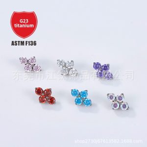 G23 Titanium Four-leaf Clover Earring Diamond-encrusted Lip Nail Cross-border Human Puncture Jewelry Ear Bone Nail