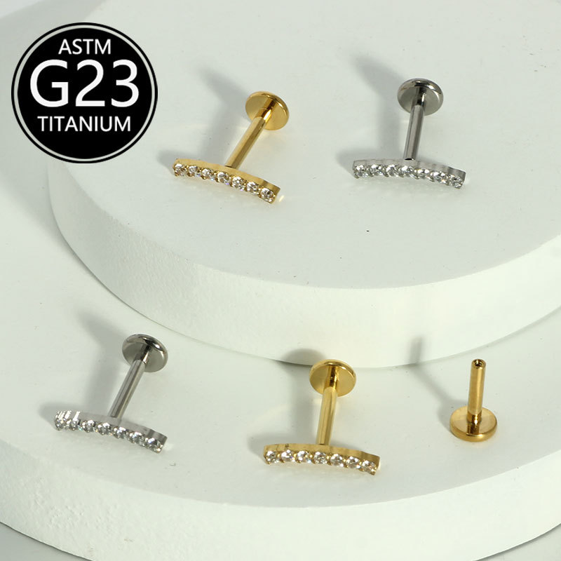 F136 Titanium Inlaid Zircon Ear Bone Nails Cross Border Titanium Body Piercing Jewelry Ear Nails Lip Nails Spot - Image 2