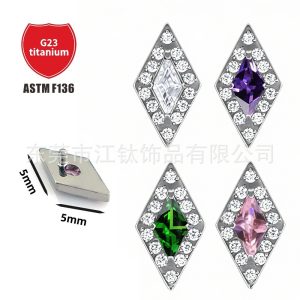 G23 Titanium Ear Bone Nail Rhombus Inlaid Zircon Cross-Border Body Piercing Jewelry