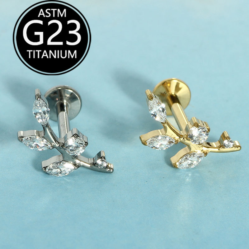 F136 Titanium Lip Stud with Lightning Flower Design and Zircon Inlay - Image 2