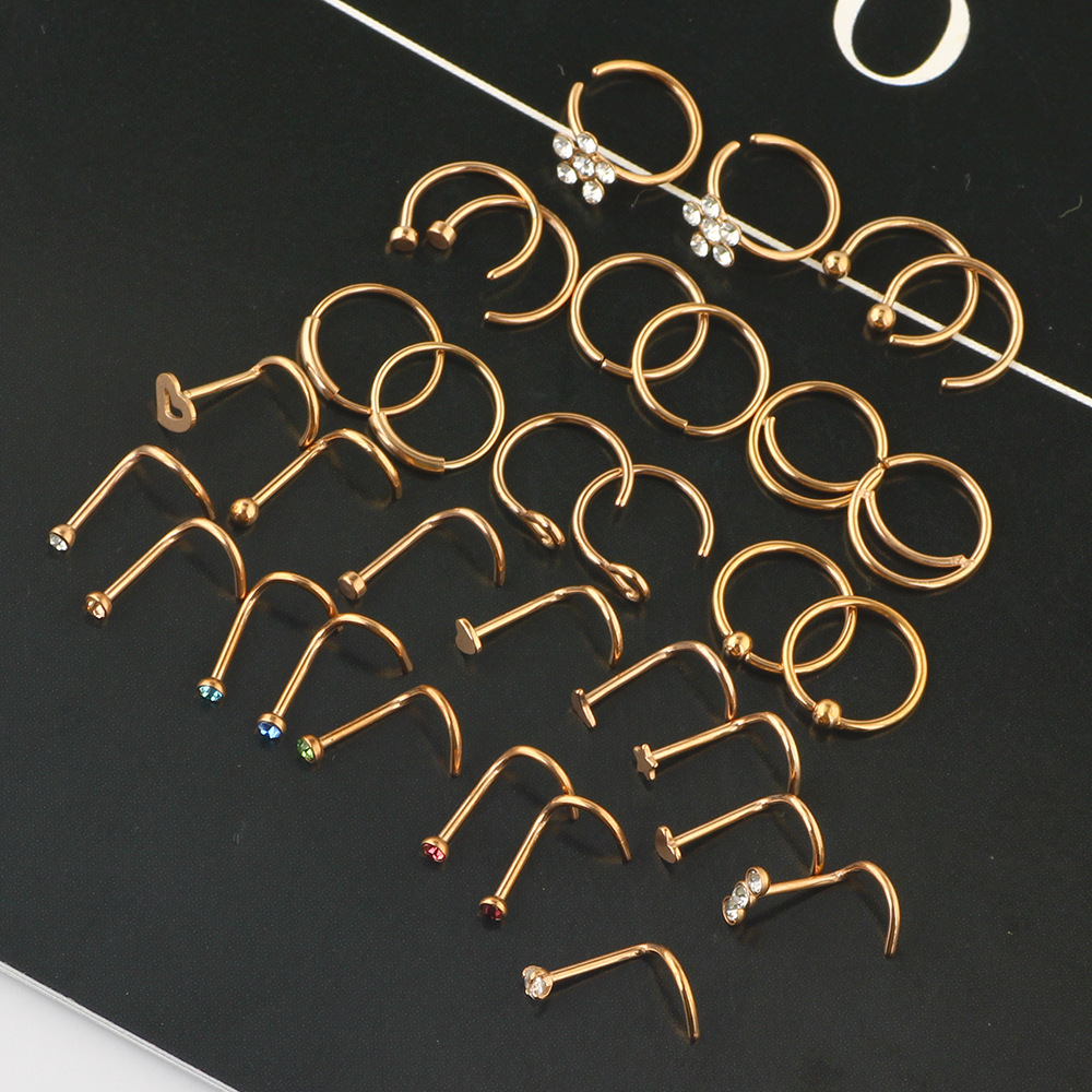 Amazon New Combination Nose Nail Nose Ring Set Stainless Steel Geometric Body Piercing Jewelry - Image 5