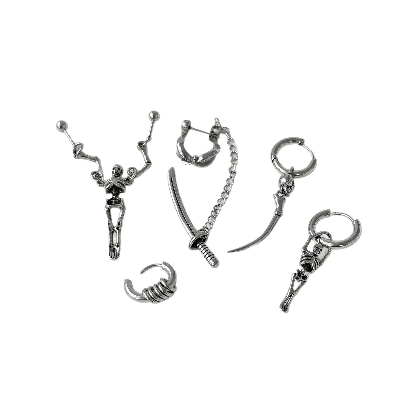 Satan's Child Skull Ninja Gothic Punk Style Titanium Steel Ear Cartilage Stud Earrings for Women - Image 5