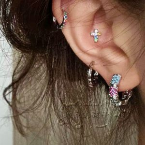 Satan's Child Wandering Art Student Rainbow Infinity Ear Studs 316L Surgical Steel Cochlear Daith Helix Earrings