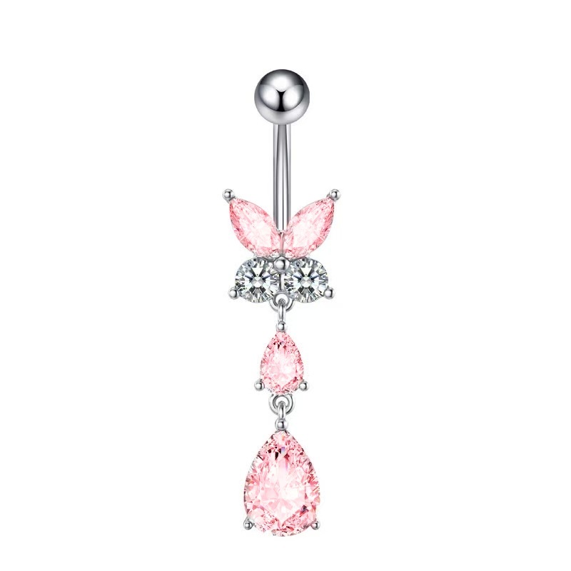 Sexy Inverted Peach Heart Long Navel Ring Marquise Belly Ring Set Copper Gold 2025 Summer - Image 3