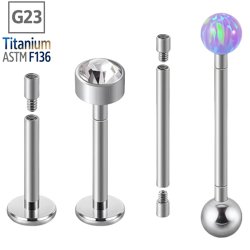 G23 Titanium Alloy Internal Thread Flat Bottom Labret Stud Ear Piercing Jewelry Replacement Extension Rod - Image 2