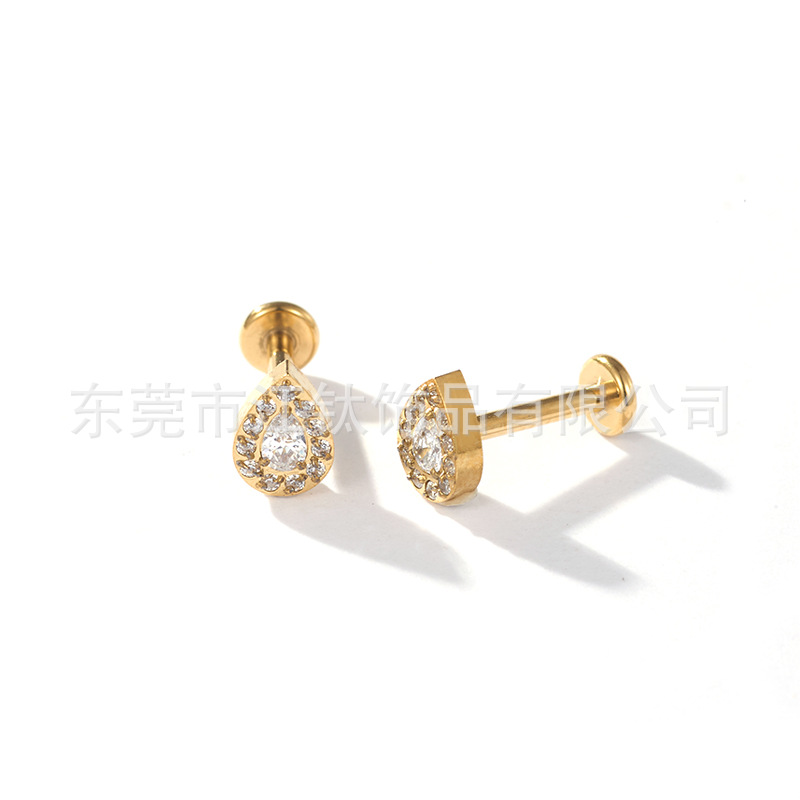 G23 Titanium Ear Nail Water Drop Inlaid Zircon Cartilage Stud Ear Piercing Jewelry - Image 2