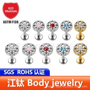 G23 Titanium Round Disc Lip Stud Ear Bone Stud - ASTM F136 Body Piercing Jewelry for Lip and Ear Cartilage