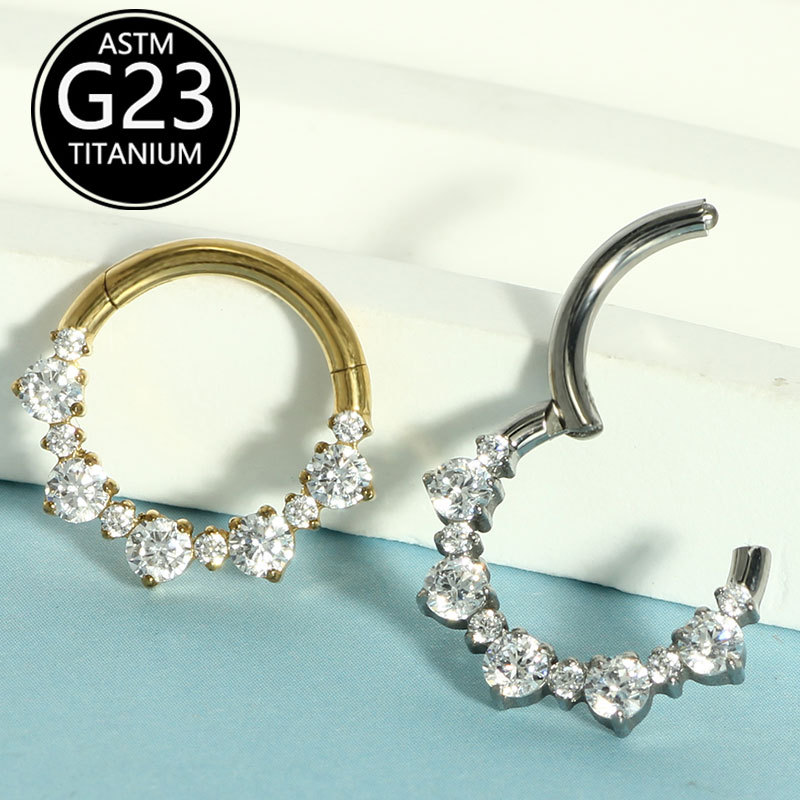 G23 Titanium Alloy Inlaid Zircon Earrings Nose Ring Closed Ring All Over Titanium Piercing Jewelry Spot Single Sale - Image 2