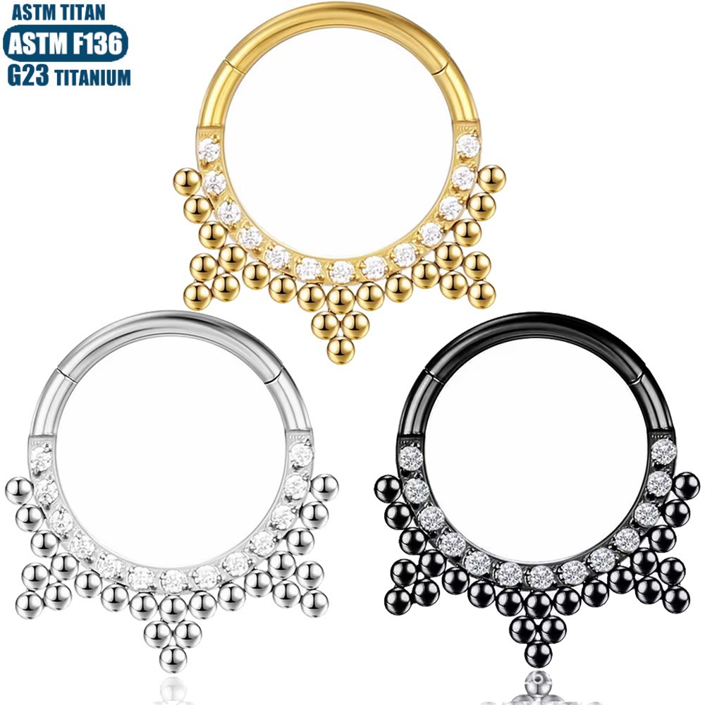 F136 Titanium Alloy Seamless Ring Septum Clicker CZ Zircon Earring for Cartilage Nose Piercing - Image 2