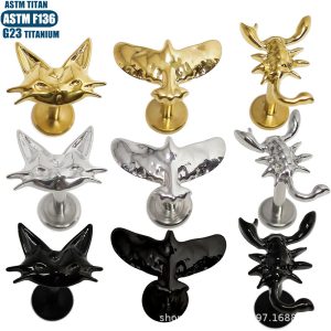 F136 Titanium Alloy Inner Spiral Piercing Earrings Pigeon Cat Shape Lip Nail Body Jewelry
